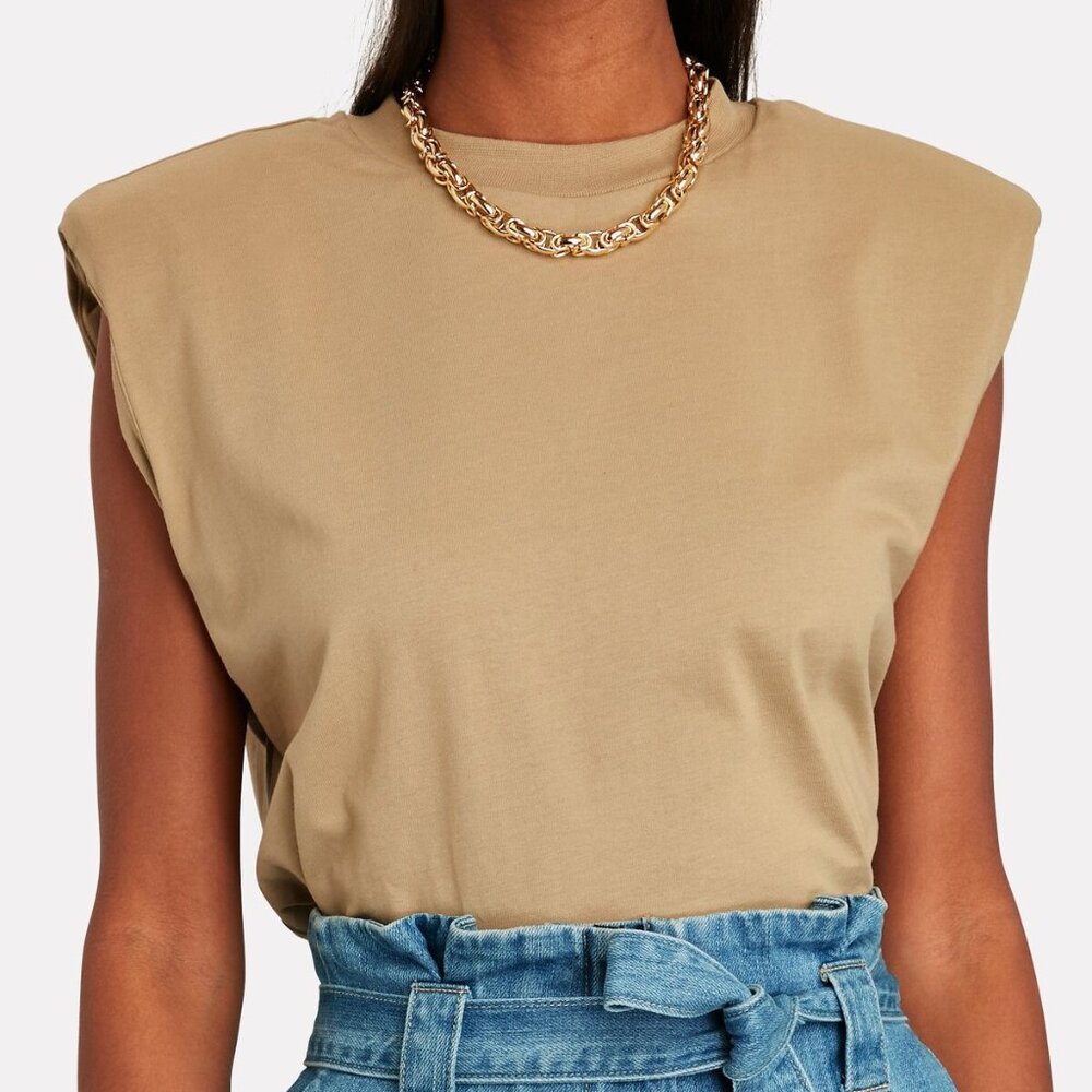 NWT Les Coyotes de Paris Devon padded shoulder t-shirt beige FR 36/US XS